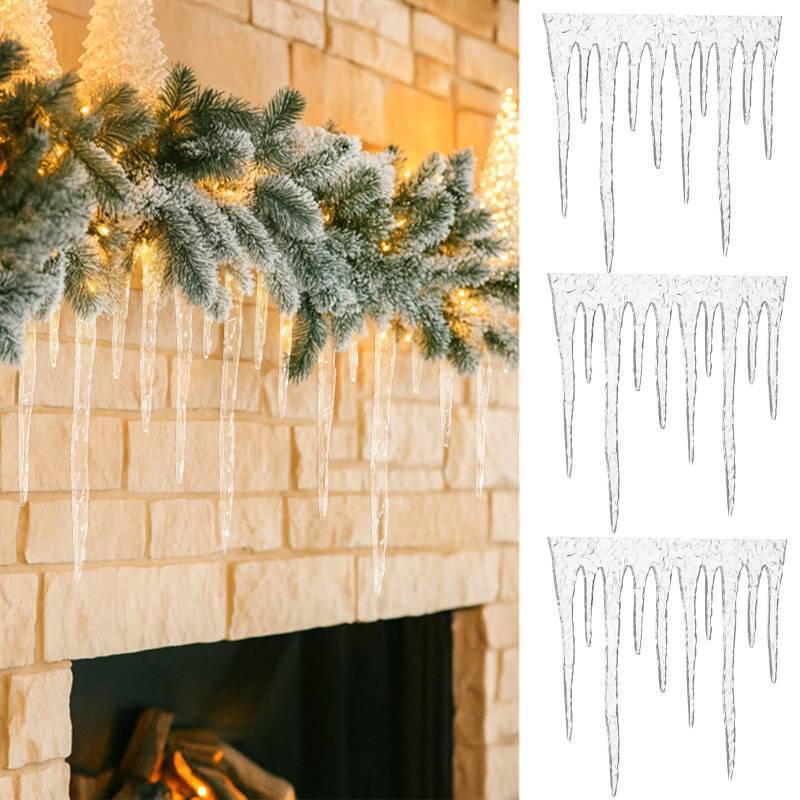 lot 62189 image: Kathfly 3 Pcs Christmas Acrylic Icicles 12 x 10 Inches Christmas Fake Icicle Proof Ornaments Drop Acrylic Shatter Xmas Garland Hanging Decorations for Xmas Tree Party Indoor Home Decor