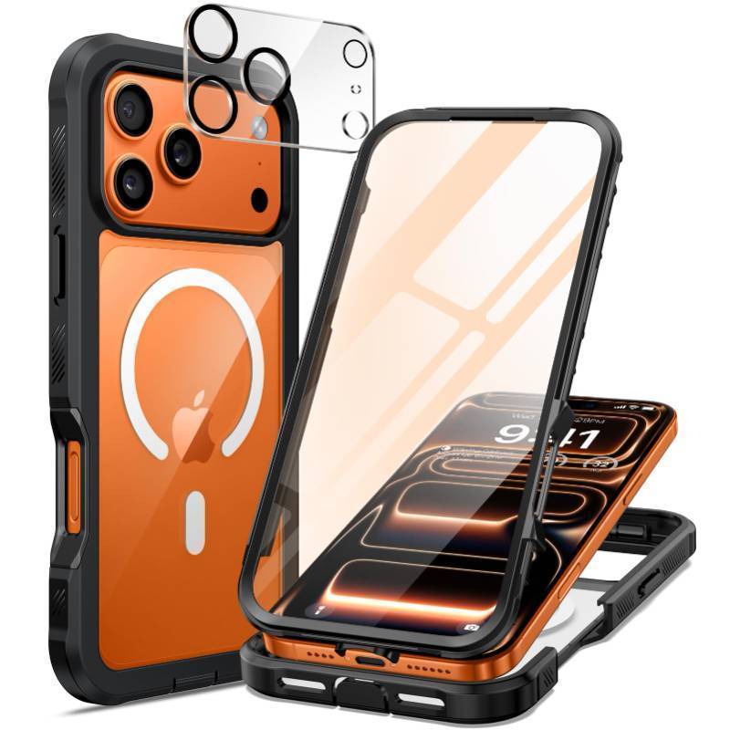 lot 25499 image: iPhone 17 Pro Case, Full Body Bumper with Built-in 9H Tempered Glass Screen and Camera Lens Protector, Compatible with MagSafe, Shockproof 17 Pro Phone Case, 6.3, Black - Retail $20