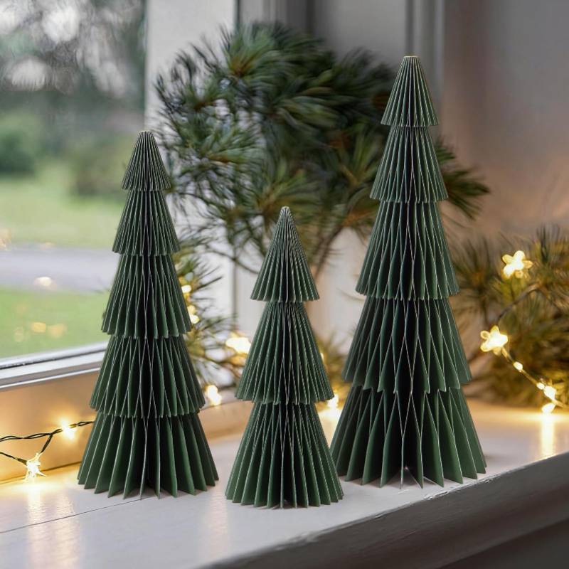 lot 25525 image: 3 PCS Green Honeycomb Christmas Tree Christmas Table Decorations Centerpieces Indoor Reusable Vintage Thick 3D Paper Christmas Tree 8, 10, 12 Magnetic Minimalist Xmas Decorations for Home Party - Retail $27