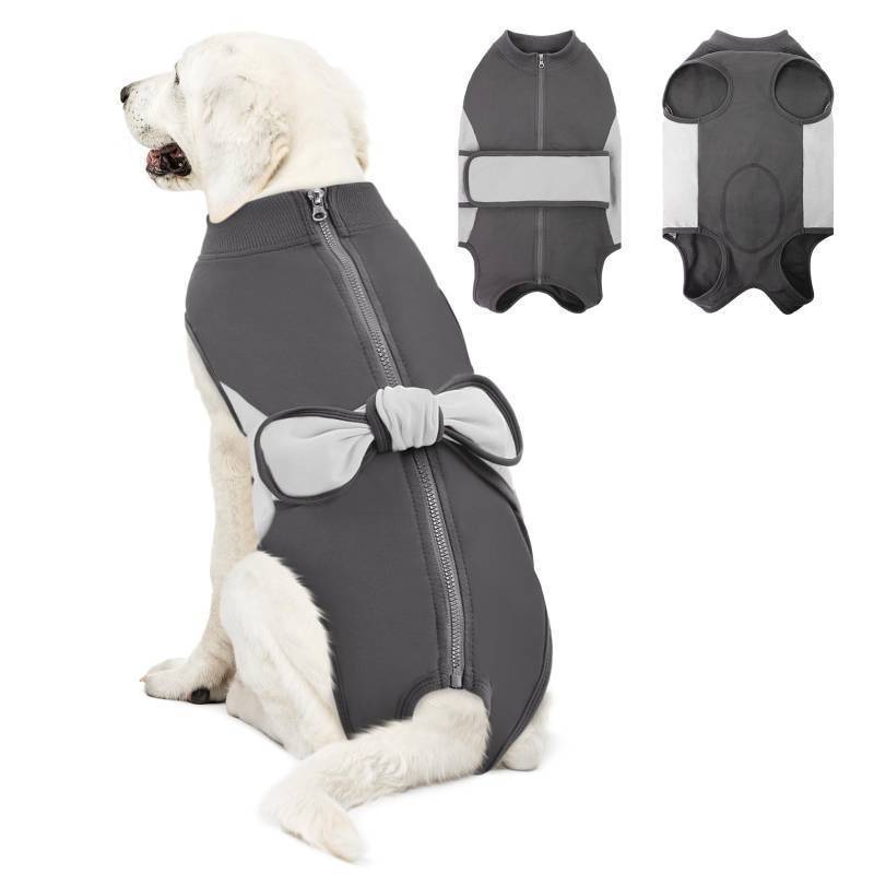lot 25651 image: Zipper Recovery Suit for Dogs, Cotton Dog Surgery Suit Female Spay Pet Male Breathable, Neuter Onesie Bodysuit Prevent Licking Wounds, Substitute E-Collar & Cone(Gray, X-Large) - Retail $30