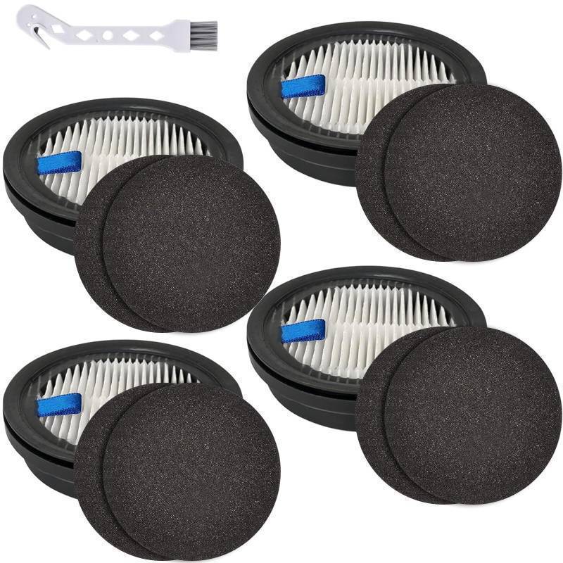 lot 25653 image: 4 Pack HEPA Filters and 8 Pack Sponge Filters Replacement for Afoddon A200ProA200, ORFELD B08C10AC10G and NEQUARE S12 S25 S26 Series Cordless Vacuum Cleaner with Brush - Retail $18
