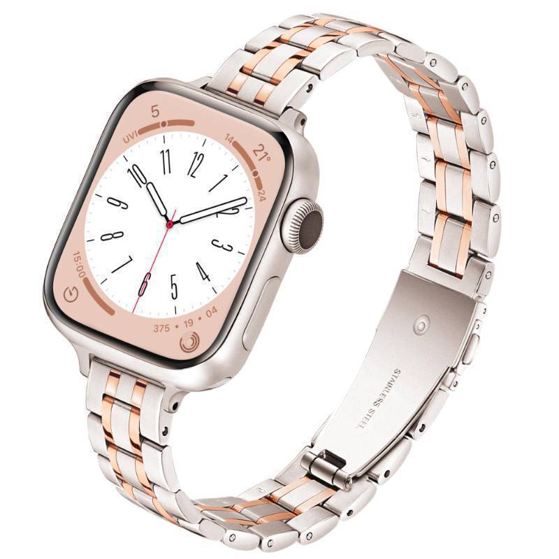 lot 15202 image: Slim Metal Band for Apple Watch Bands for Women 41mm 40mm 42mm(S1011) 38mm iWatch Bands, Thin Dressy Fancy Strap for Apple Watch Band Series 10 11 Series 9 8 SE 7 6 5 4 3-StarlightRose Gold - Retail $18