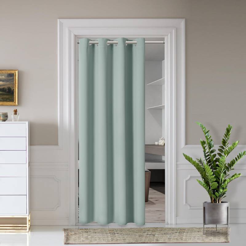 lot 44072 image: Door Curtains for Doorway Privacy, Sage Green Grommet Closet Curtains for Bedroom, Door Window Curtain, Light Blocking Thermal Insulation Drapes for Living Room Set of 1 Panels, 25 W x 40 L - Retail $10