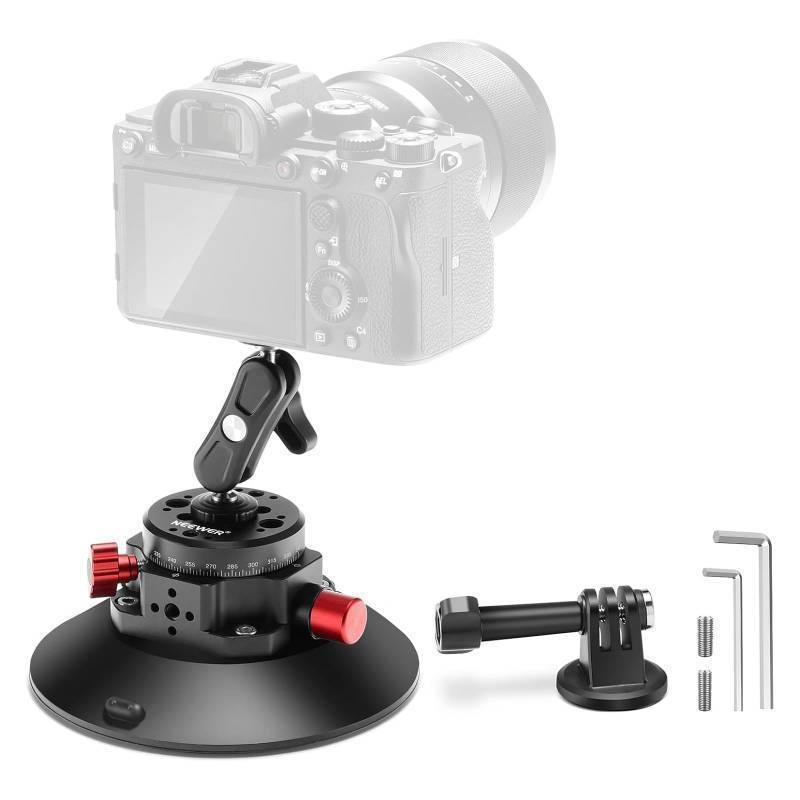 lot 44092 image: 615.2cm Camera Suction Cup Mount with Ball Head Magic Arm, Metal Suction Cup Mount on Car Windshield Dash for CameraAction CameraPhone Holder, with 14 & 38 Mounting Holes for ARRI - Retail $45
