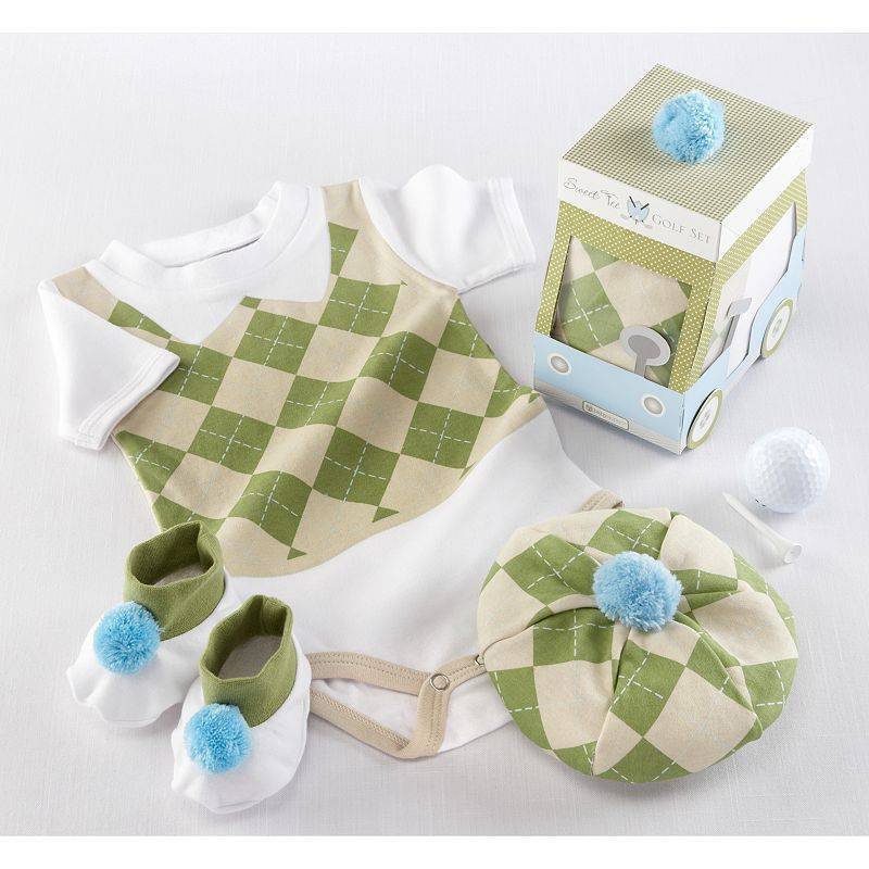 lot 61659 image: Sweet Tee Three Piece Golf Layette Set in Golf Cart Packaging. 0 to 6 month.