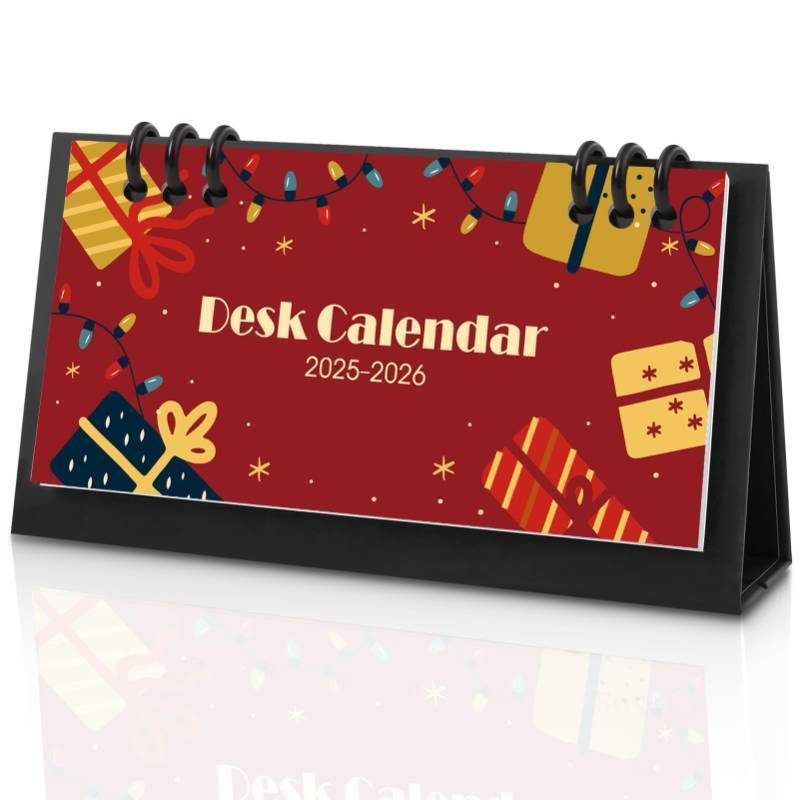 lot 61688 image: Small Desk Calendar 2025-2026, Festival Monthly Desktop Calendar - Runs From January 2025 to December 2026, Mini Standing Flip Calendar, School Home Office Supplies, 6.3 x 3.1 Missing Rings on One Side. - Retail $7