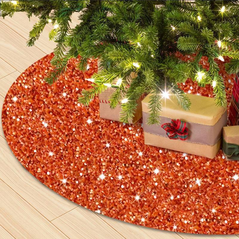 lot 54844 image: WUPIOS Orange Christmas Tree Skirt 21 Inch small Sequin Trees Skirts Collar Velvet Tree Mat Mini Trees Skirts for Artificial Trees Sparkle Xmas Trees Skirt Fall Tree Skirts Cover for Fall Xmas Thanksgiving