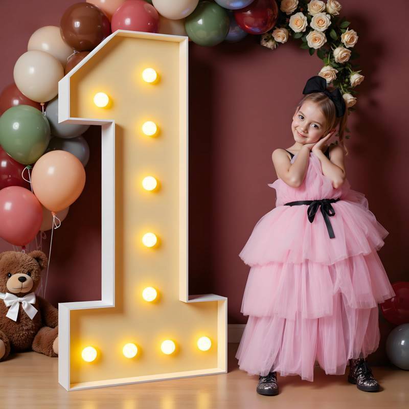 lot 26223 image: 4FT Marquee Numbers, Light Up Numbers for 1st 21st Birthday Decorations, light up letters Anniversary Party Decor, Mosaic Numbers for Balloons Number 1, Pre-Cut Foam Board Kit - Retail $30