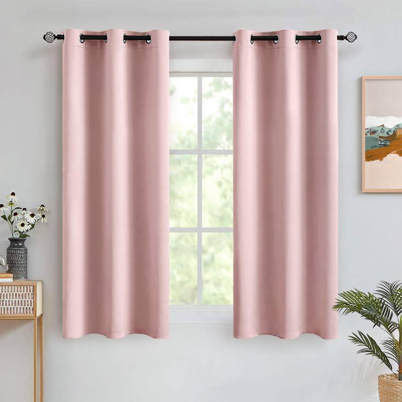 lot 36202 image: MIULEE Room Darkening Curtains Thermal Insulated Drapes Solid Window Treatment Set Grommet Top Light Blocking Blackout Curtain for Living RoomBedroom 2 Panels 42 x 63 inch Baby Pink - Retail $27