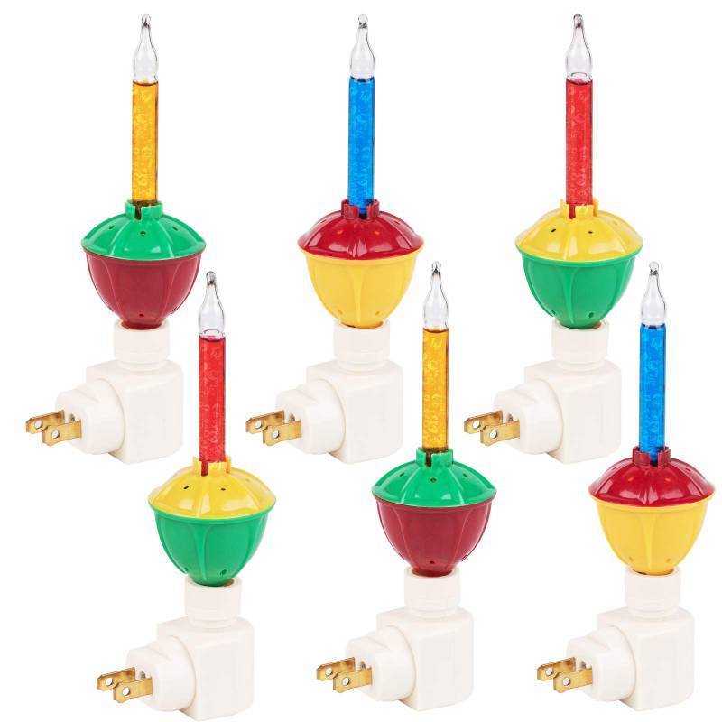 lot 36205 image: 6 Pack Bubble Night Light with Classic Swivel Plug Vintage Christmas Lights Old Fashion Christmas Lights Decoration - Retail $20
