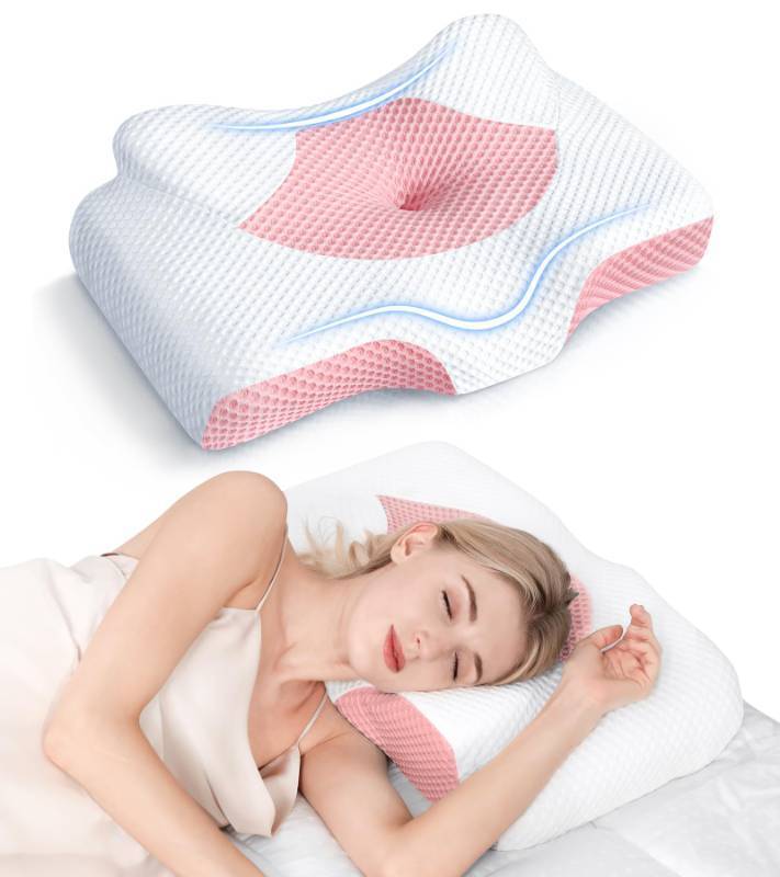 lot 36208 image: Cervical Pillow for Neck Pain Relief, Hollow Design Odorless Memory Foam Pillows with Cooling Case, Adjustable Orthopedic Bed Pillow for Sleeping, Support for Side Back Sleepers - Retail $67
