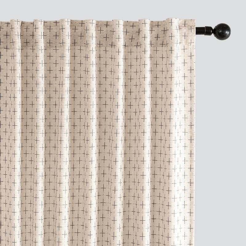 lot 36262 image: Decorative Back Tab Linen Curtains with Geometric Pattern for Living Room Bedroom Farmhouse Rustic Thick Woven Textured Patterned Mudcloth Drapes 84 Inches Long 2 Panels Set, Beige - Retail $40