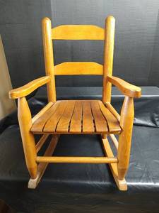 lot 18 image: Handcrafted Childs Wooden Rocking Chair with Slat Seat