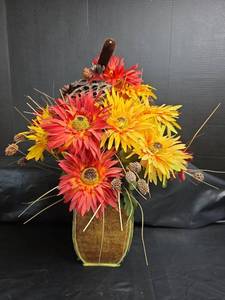 lot 301 image: Artificial Fall Flower Arrangement in Square Planter