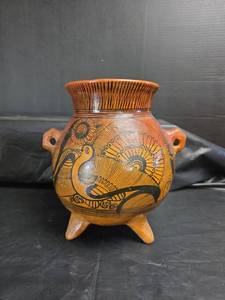 lot 302 image: Mexican Talavera Style Pottery Vessel with Bird and Turkey Motifs