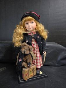 lot 306 image: Boyds Collection Yesterdays Child Brittany Porcelain Doll with Teddy Bear