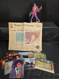 lot 320 image: Elvis Presley Memorabilia Collection with Authentic Newspaper and Postcards