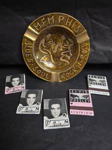 lot 332 image: Memphis Gold Soul Rock n Roll Brass Ashtray with Elvis Matchbooks