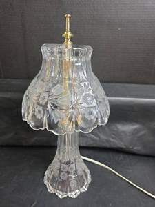 lot 360 image: 16in Crystal Table Lamp with Floral Etched Shade