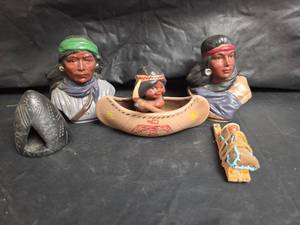 lot 371 image: Native American Figurine Collection with Cherokee Hand Carved Incense Burner