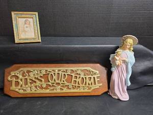 lot 376 image: Bless Our Home Wood Sign and Angels