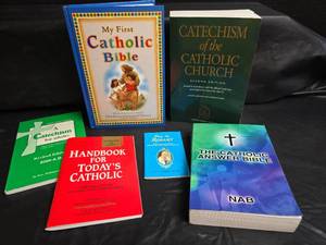 lot 383 image: Catholic Religious Books Collection - Bible, Catechism, Prayer Books