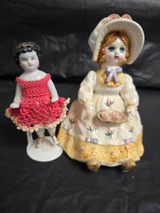 lot 385 image: Porcelain China Doll with Crochet Dress and Lefton Porcelain Music Box