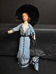 lot 401 image: Barbie Victorian Lady Doll in Blue Dress with Hat and Parasol