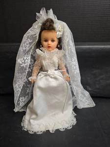 lot 403 image: Bride Doll in White Wedding Dress with Lace Veil