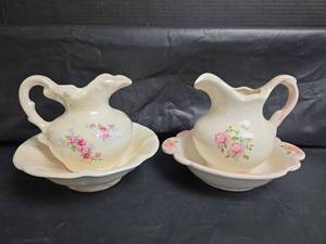 lot 427 image: 2 Small Floral Ceramic Pitchers and Basins