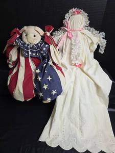 lot 449 image: Handmade Patriotic Bunny and Christening Gown Doll