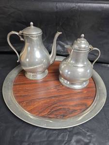 lot 478 image: Queen Art Pewter Coffee Tea Service Set with Tray