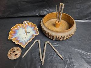 lot 480 image: Woodlane Pottery Leaf Dish and Live Edge Nut Dish