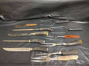 lot 494 image: Collection of Kitchen Knives and Utensils with Wooden Handles