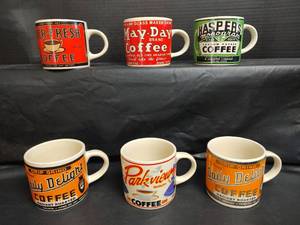 lot 496 image: Retro Coffee Brand Advertising Coffee Mugs Collection