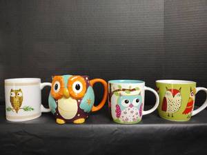 lot 497 image: Owl Themed Coffee Mug Collection Set of 4