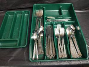 lot 503 image: Stainless Flatware Set with Green Storage Trays