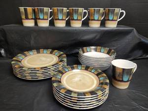 lot 512 image: Colorful Dinnerware Set with Plates, Bowls and Mugs, Melamine