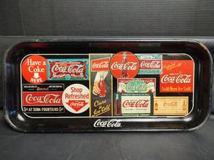 lot 517 image: Vintage Coca-Cola Historical Sign Art Collage Serving Tray 1995