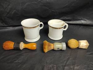 lot 553 image: Traditional Shaving Kit with Brushes and Ceramic Mugs