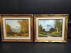 lot 564 image: Framed Mountain Landscape Oil Paintings, 13.5 x 12