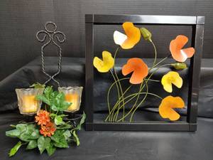 lot 567 image: Metal Candle Holder and Metal 15 inch Square Wall Hanging
