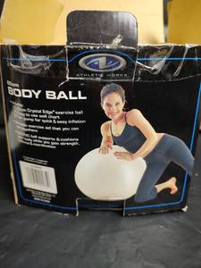 lot 572 image: NIB Athletic Works 65cm Exercise Body Ball with Air Pump