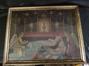 lot 590 image: Vintage Religious Nativity Scene in Ornate Gold Frame, 21 x 16.5