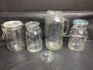 lot 606 image: Mason Jar Collection with Glass Pitcher