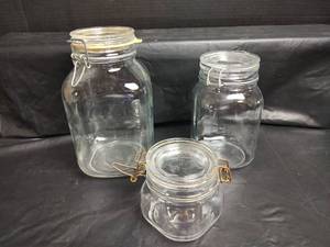 lot 607 image: Glass Storage Jars with Hinged Lids