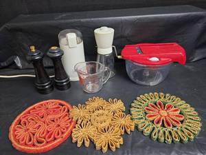 lot 656 image: Coffee Grinder, Hot Pads, Shakers, and More