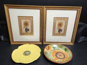 lot 713 image: Sunflower Home Decor Collection - Framed Prints 11.5 x 13.5 and Ceramic Plates