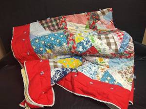 lot 742 image: Patchwork Quilt of Mixed Fabric Patterns, 76 x 66