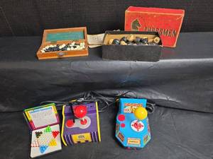 lot 809 image: Retro Gaming Collection with Namco Plug and Play Consoles, Chess Set and Board Games